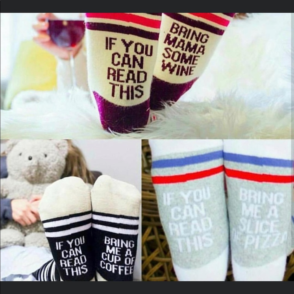 Funny socks (wine, pizza, coffee)